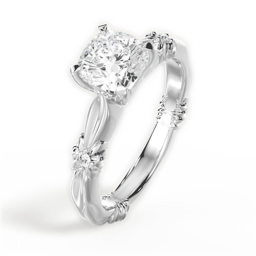 14kt White Gold/18kt White Gold/Platinum/cushion/front