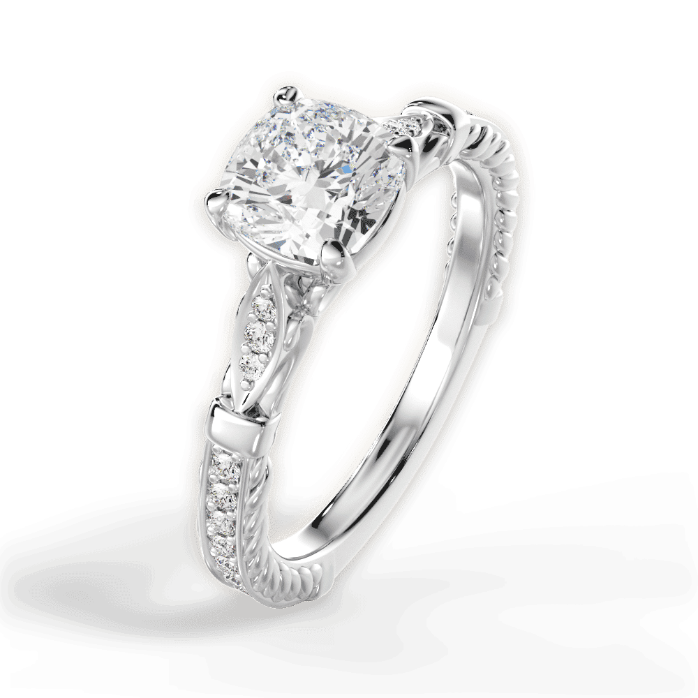 14kt White Gold/18kt White Gold/Platinum/cushion/side