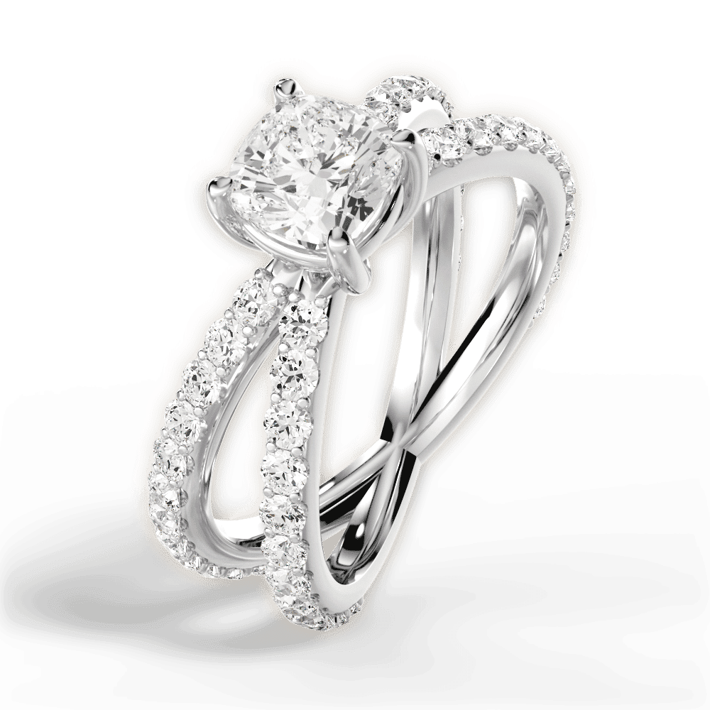 14kt White Gold/18kt White Gold/Platinum/cushion/side