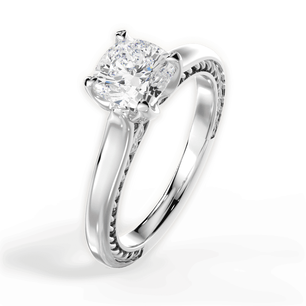 14kt White Gold/18kt White Gold/Platinum/cushion/side