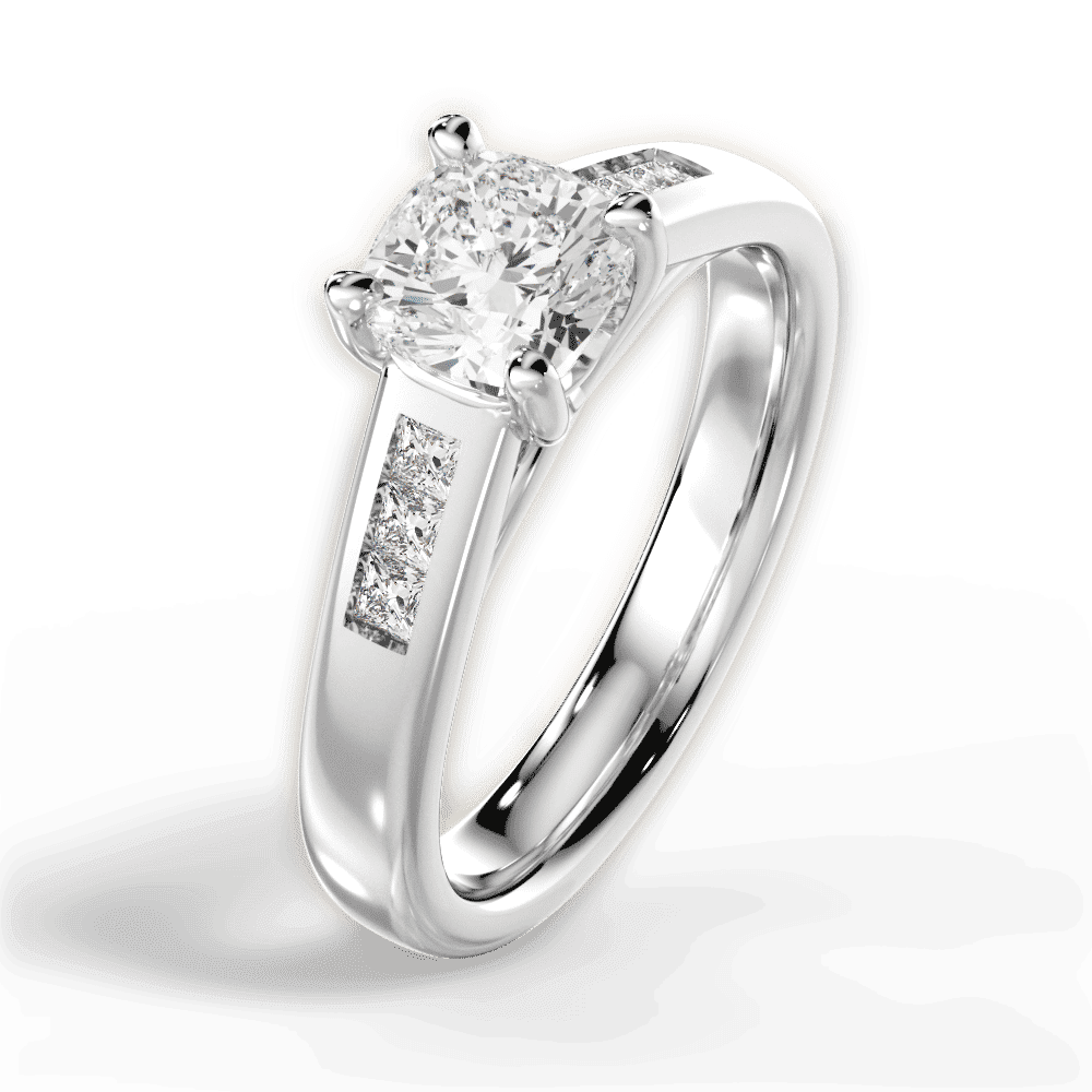 14kt White Gold/18kt White Gold/Platinum/cushion/side