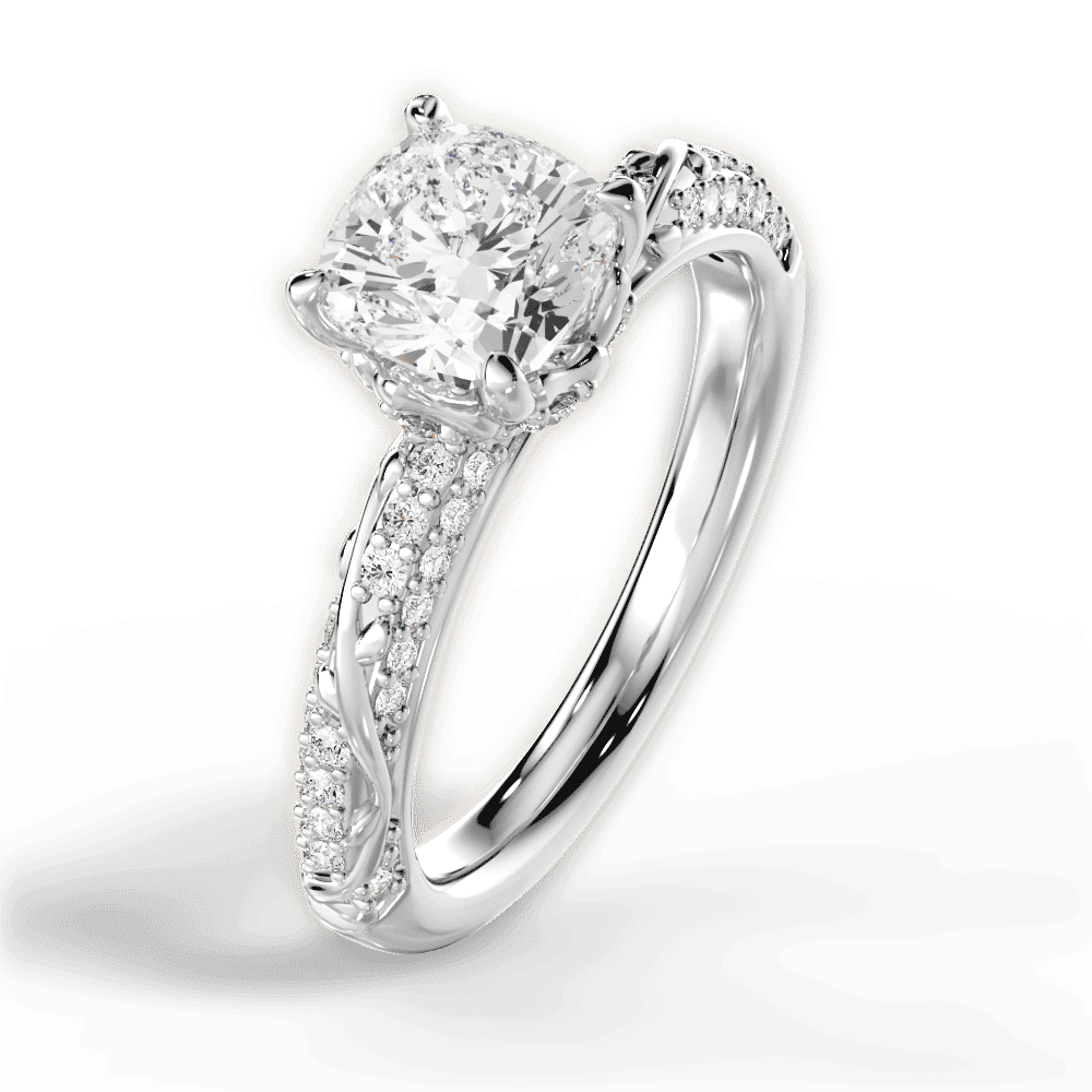 14kt White Gold/18kt White Gold/Platinum/cushion/side