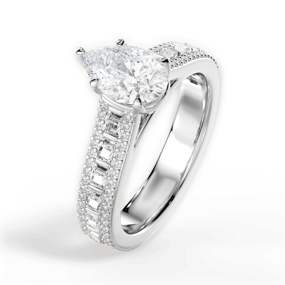 14kt White Gold/18kt White Gold/Platinum/pear/side