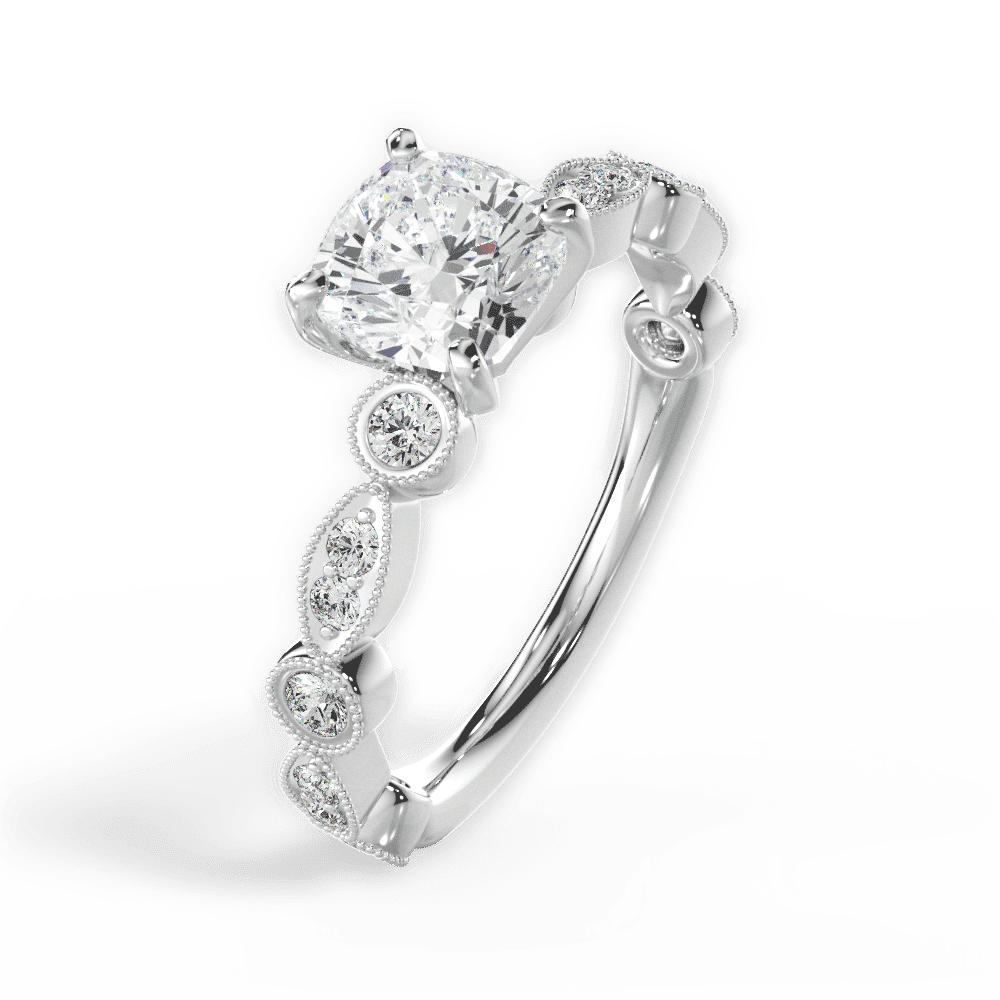 14kt White Gold/18kt White Gold/Platinum/cushion/side