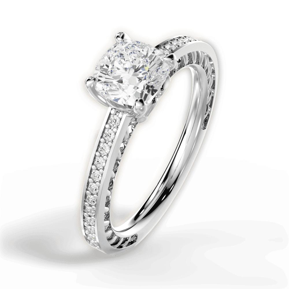 14kt White Gold/18kt White Gold/Platinum/cushion/side