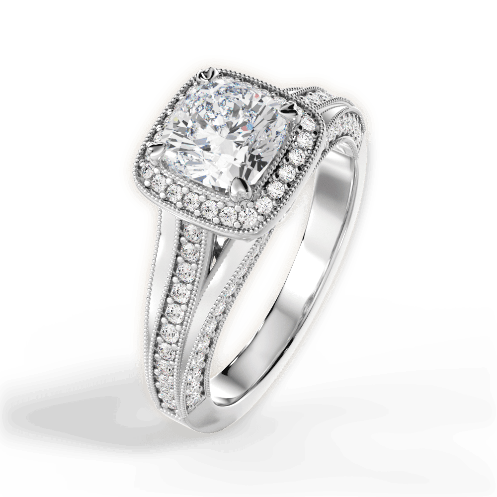 14kt White Gold/18kt White Gold/Platinum/cushion/side