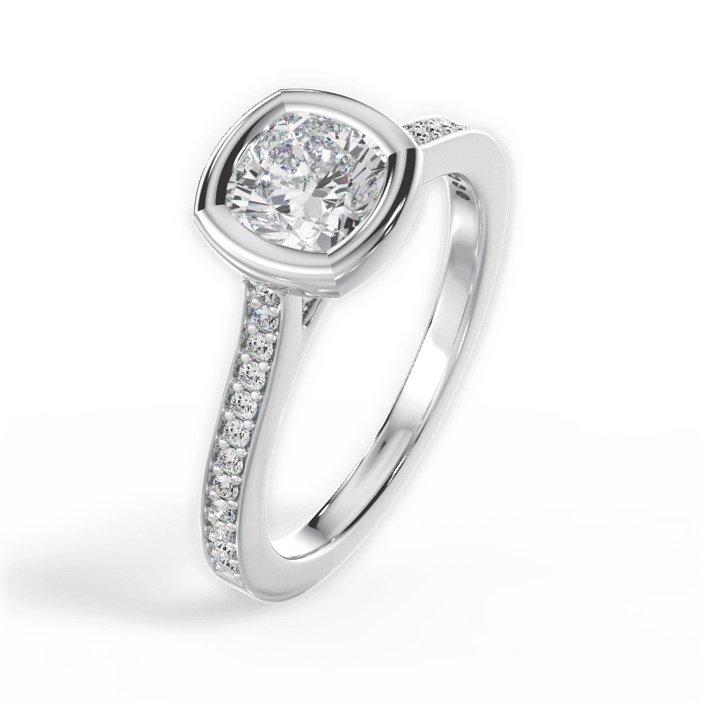 14kt White Gold/18kt White Gold/Platinum/cushion/side