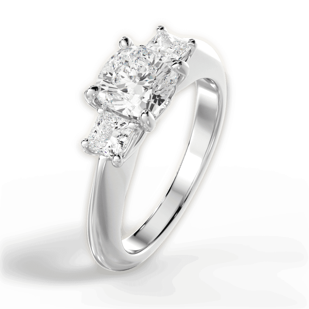 14kt White Gold/18kt White Gold/Platinum/cushion/side