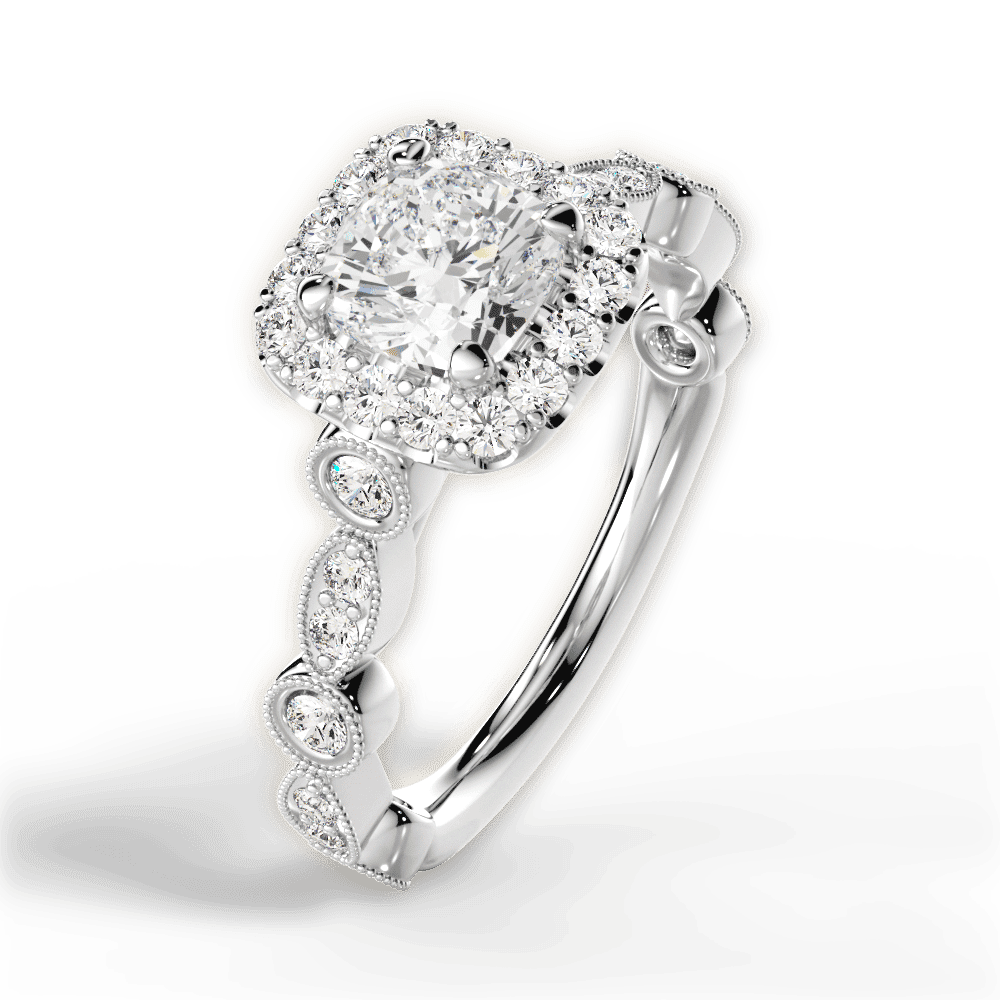 14kt White Gold/18kt White Gold/Platinum/cushion/side