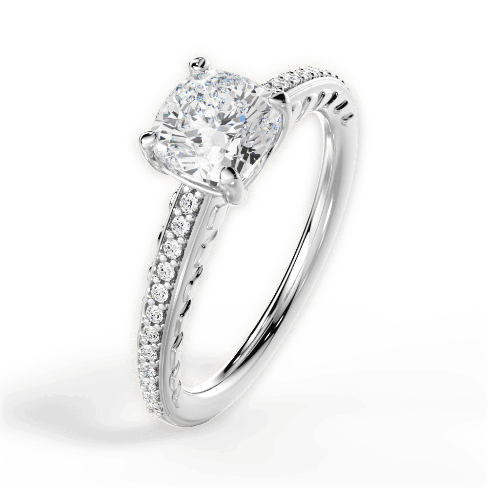 14kt White Gold/18kt White Gold/Platinum/cushion/side