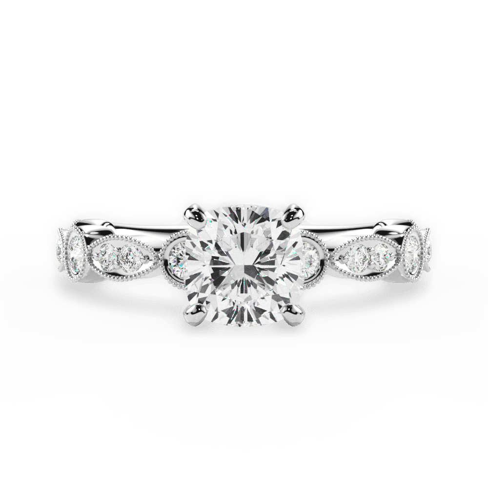 14kt White Gold/18kt White Gold/Platinum/cushion/top