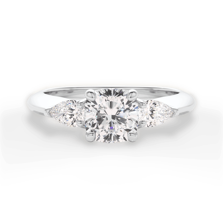 The Ava Cushion Cut Platinum Three-Stone Diamond Engagement Ring
