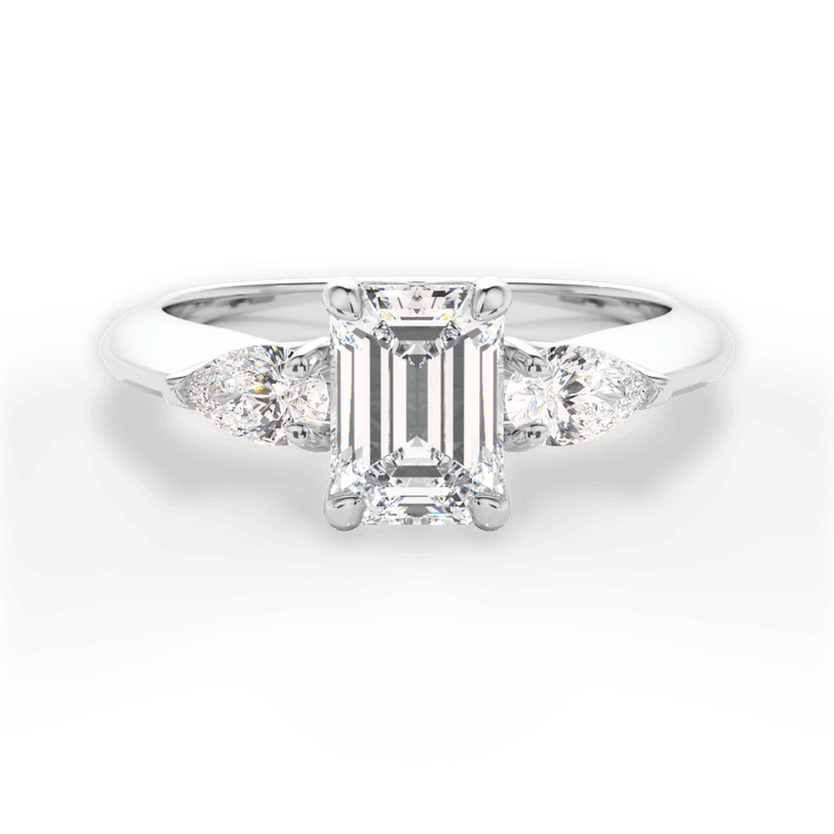 The Ava Emerald Cut Platinum Three-Stone Diamond Engagement Ring
