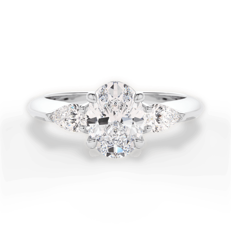 The Ava Oval Cut Platinum Three-Stone Diamond Engagement Ring