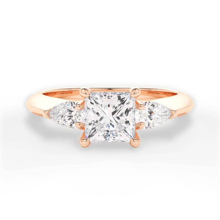 The Ava Pear Shaped 18kt Rose Gold Three-Stone Diamond Engagement Ring