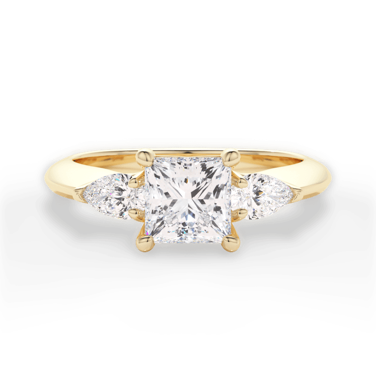 The Ava Pear Shaped 18kt Yellow Gold Three-Stone Diamond Engagement Ring