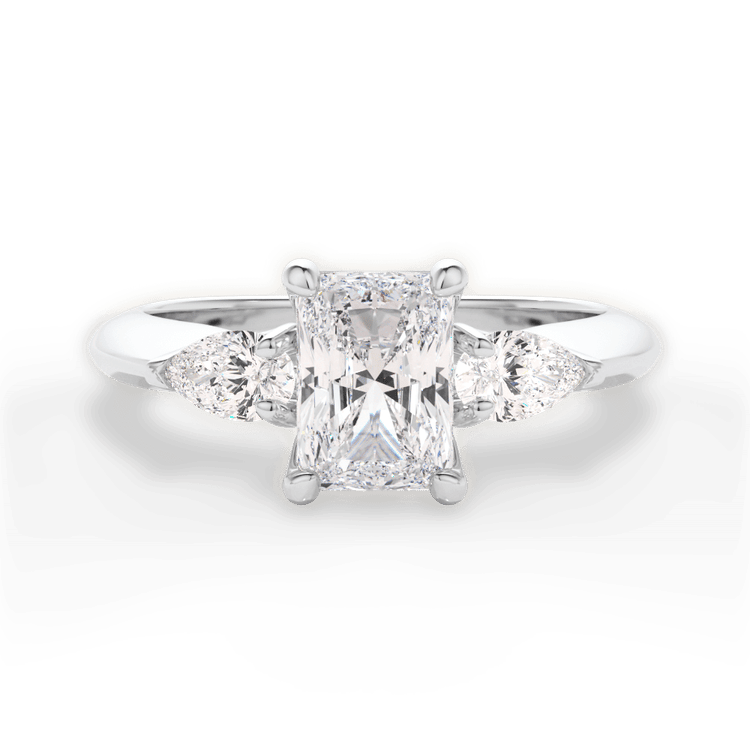 The Ava Radiant Cut Platinum Three-Stone Diamond Engagement Ring