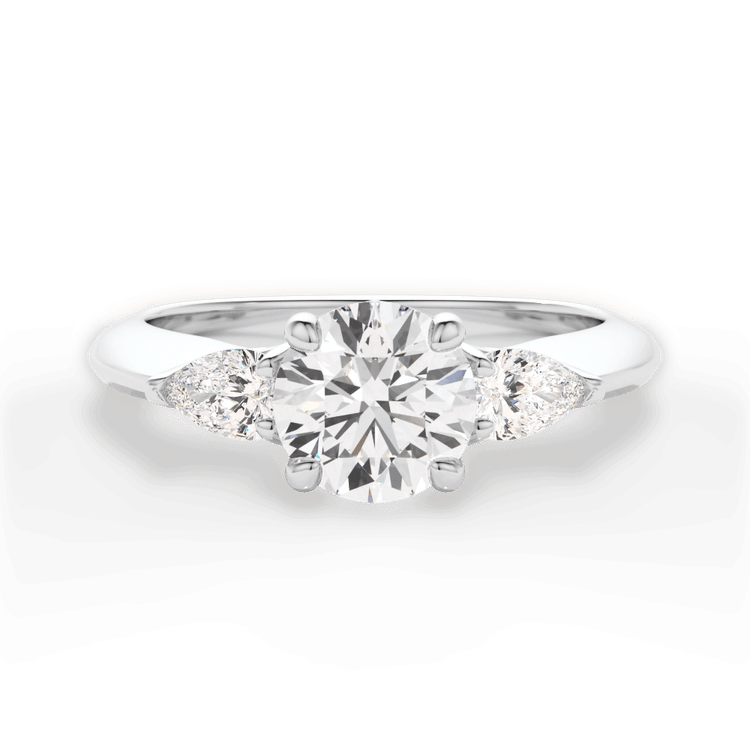 The Ava Round Cut Platinum Three-Stone Diamond Engagement Ring