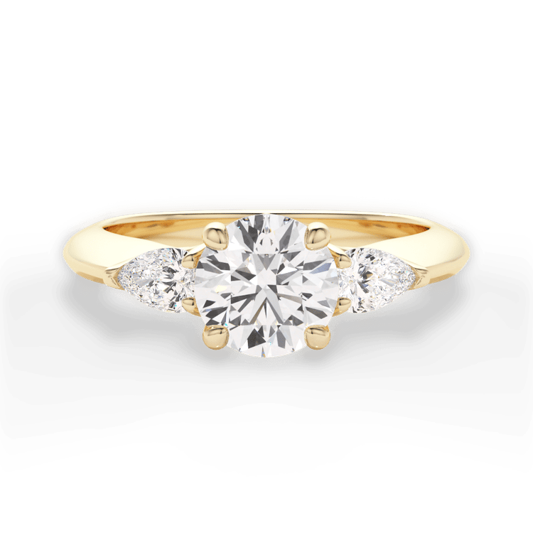 The Ava Round Cut 18kt Yellow Gold Three-Stone Diamond Engagement Ring