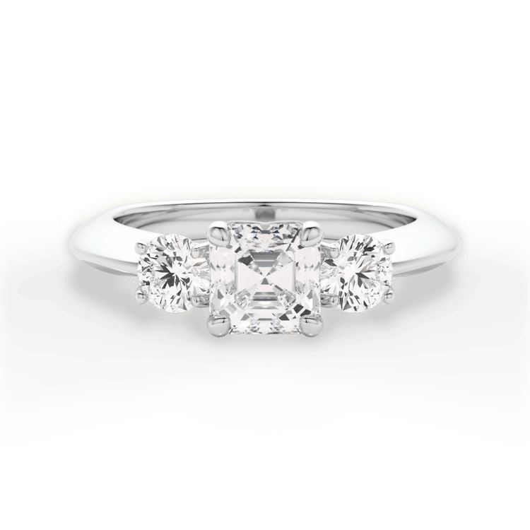The Olivia Asscher Cut Platinum Three-Stone Solitaire Engagement Ring
