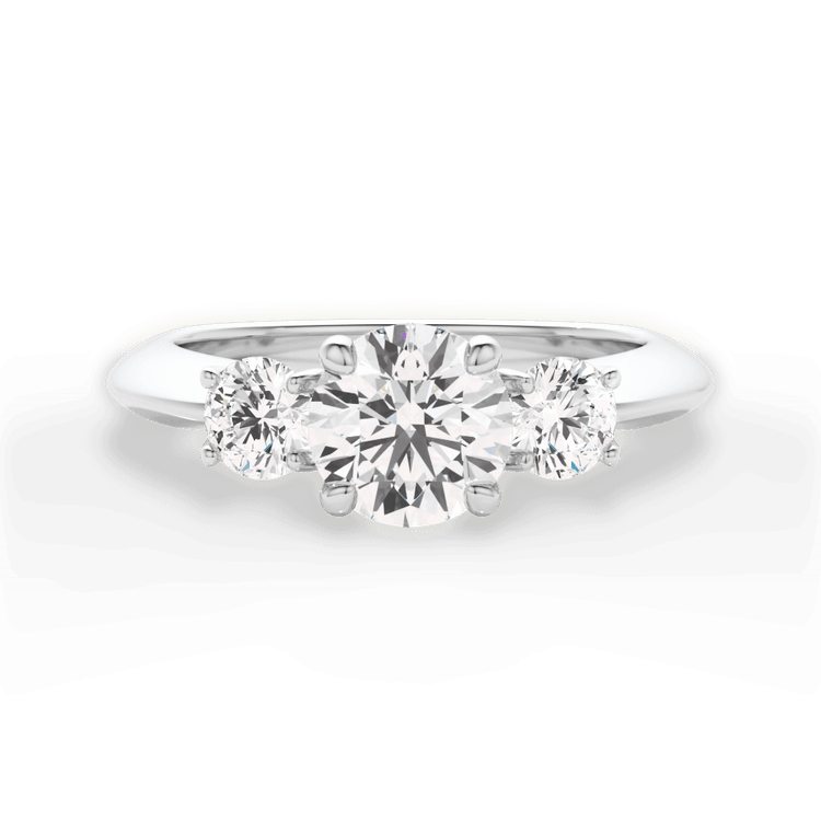 The Olivia Round Cut Platinum Three-Stone Solitaire Engagement Ring