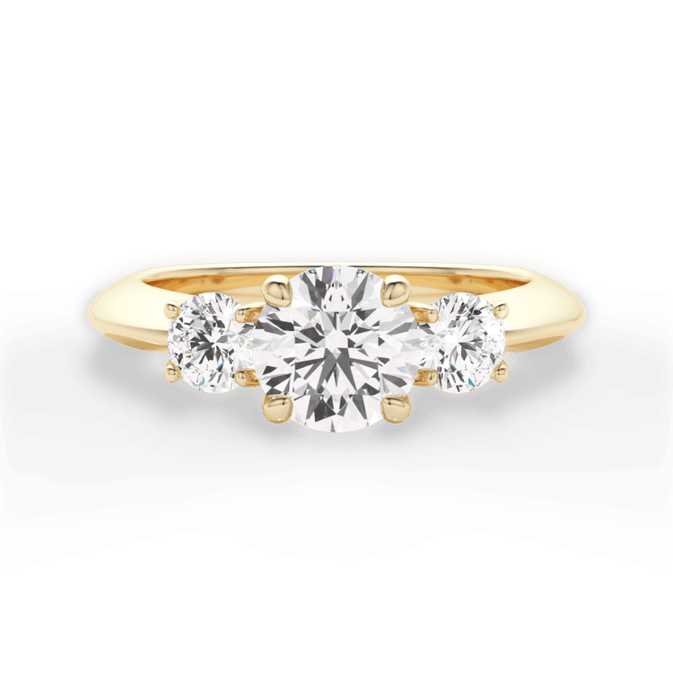 The Olivia Round Cut 18kt Yellow Gold Three-Stone Solitaire Engagement Ring