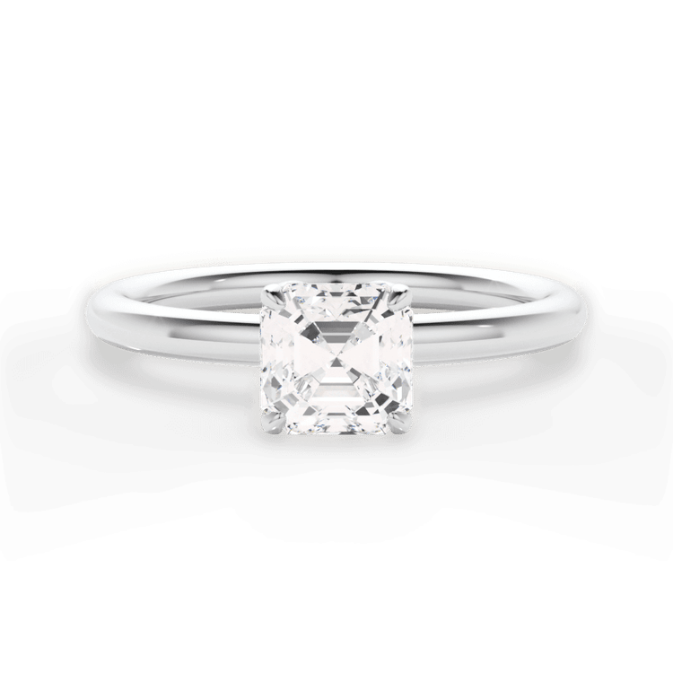 The Ora Asscher Cut Platinum Petal Head Solitaire Engagement Ring
