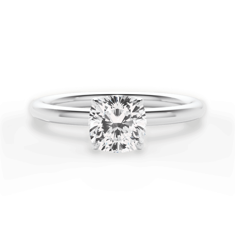 The Ora Cushion Cut Platinum Petal Head Solitaire Engagement Ring