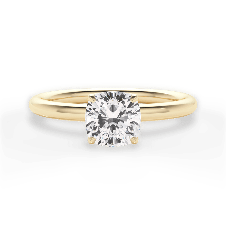 The Ora Cushion Cut 18kt Yellow Gold Petal Head Solitaire Engagement Ring