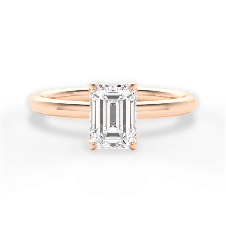The Ora Emerald Cut 18kt Rose Gold Petal Head Solitaire Engagement Ring
