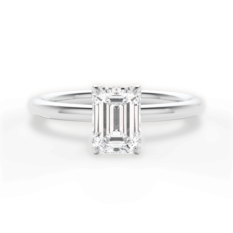 The Ora Emerald Cut Platinum Petal Head Solitaire Engagement Ring