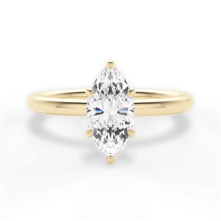 The Ora Marquise Cut 18kt Yellow Gold Petal Head Solitaire Engagement Ring