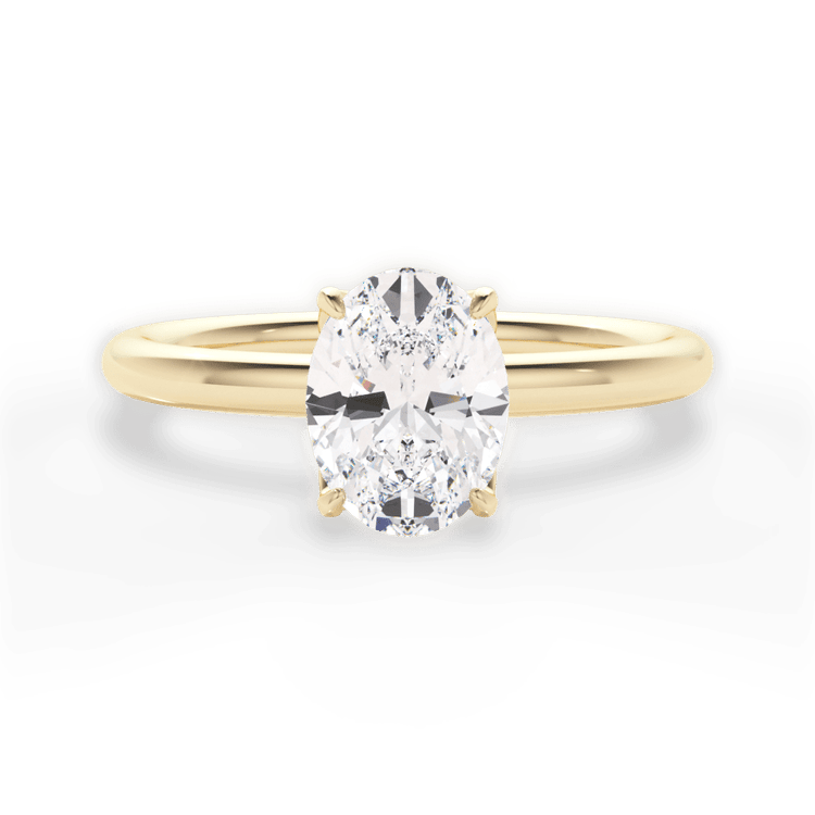 The Ora Oval Cut 18kt Yellow Gold Petal Head Solitaire Engagement Ring