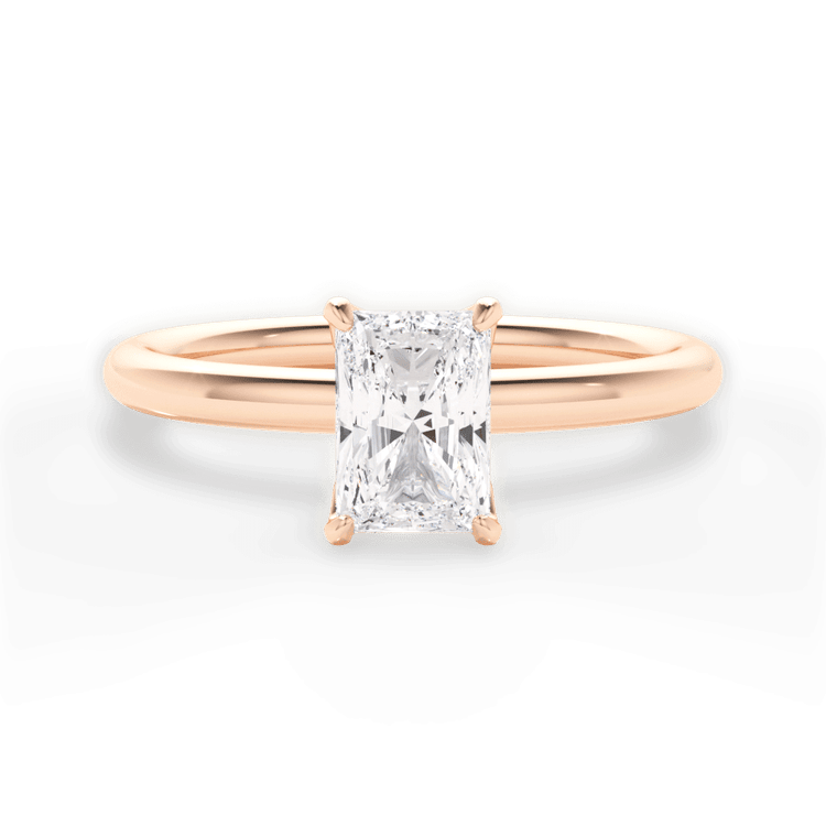 The Ora Radiant Cut 18kt Rose Gold Petal Head Solitaire Engagement Ring
