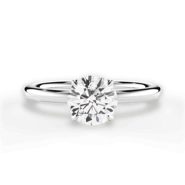 The Ora Round Cut Platinum Petal Head Solitaire Engagement Ring