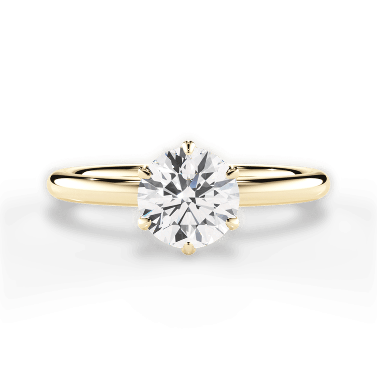 The Hera Round Cut 18kt Yellow Gold Six-Prong Petal Head Solitaire Engagement Ring