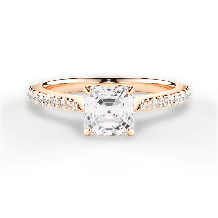 The Linnie Asscher Cut 18kt Rose Gold Petal Head Diamond Band Engagement Ring