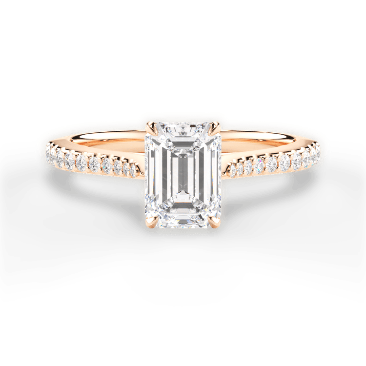 The Linnie Emerald Cut 18kt Rose Gold Petal Head Diamond Band Engagement Ring