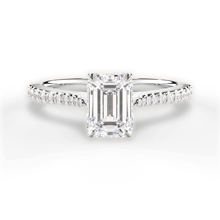 The Linnie Emerald Cut Platinum Petal Head Diamond Band Engagement Ring