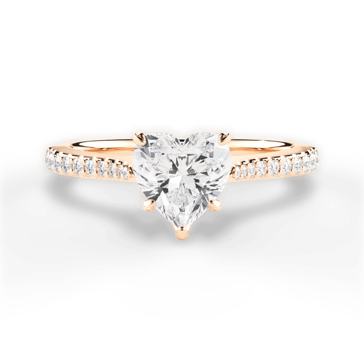 The Linnie Heart Shaped 18kt Rose Gold Petal Head Diamond Band Engagement Ring