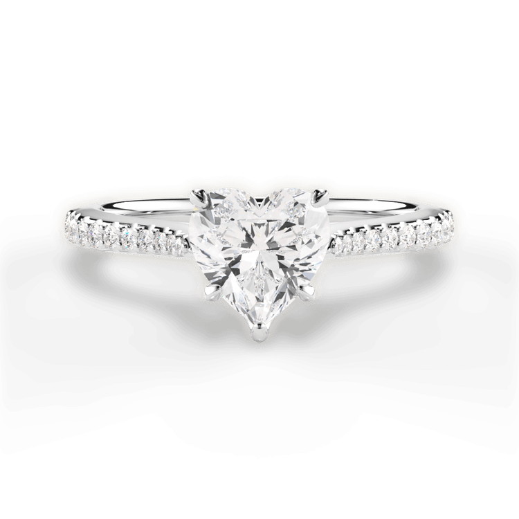 The Linnie Heart Shaped Platinum Petal Head Diamond Band Engagement Ring