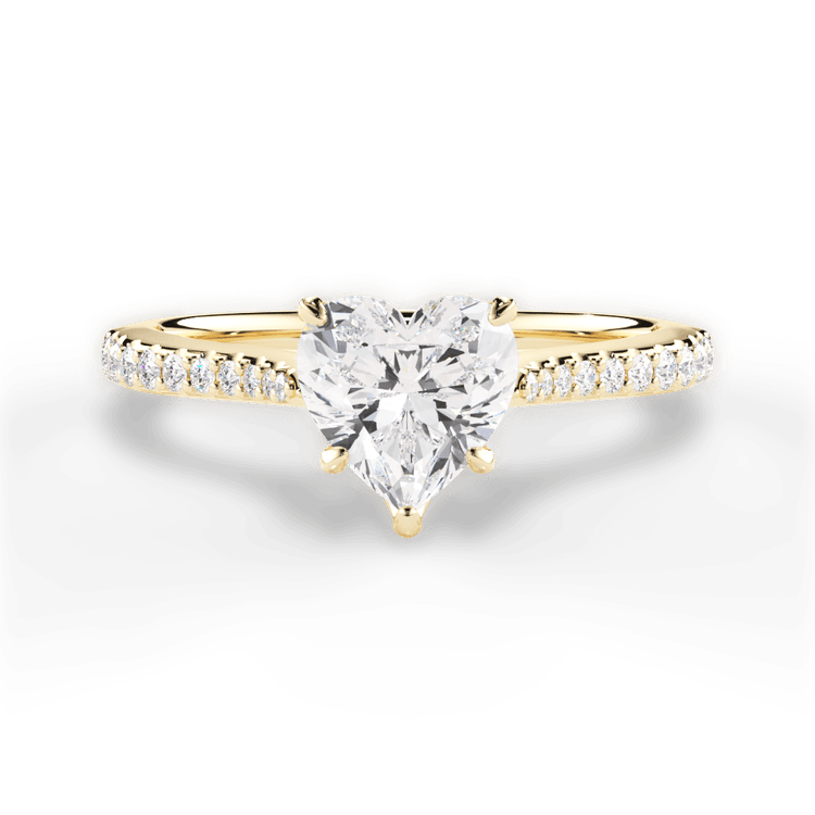 The Linnie Heart Shaped 18kt Yellow Gold Petal Head Diamond Band Engagement Ring