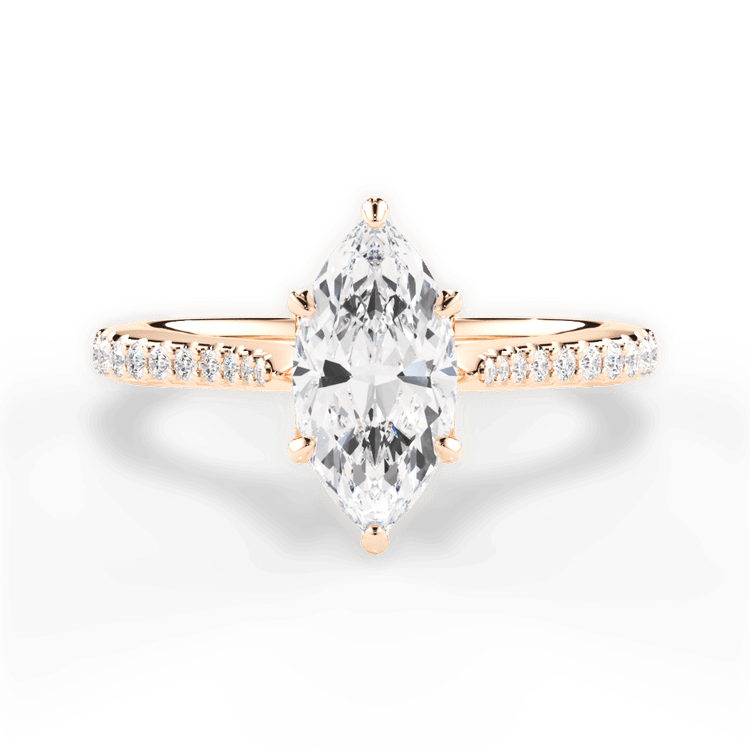 The Linnie Marquise Cut 18kt Rose Gold Petal Head Diamond Band Engagement Ring