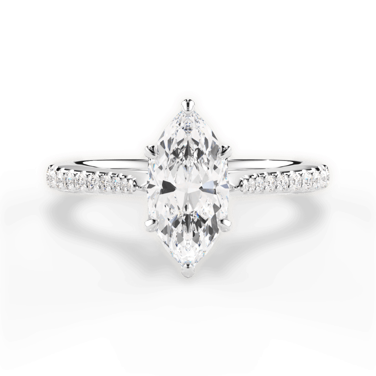 The Linnie Marquise Cut Platinum Petal Head Diamond Band Engagement Ring