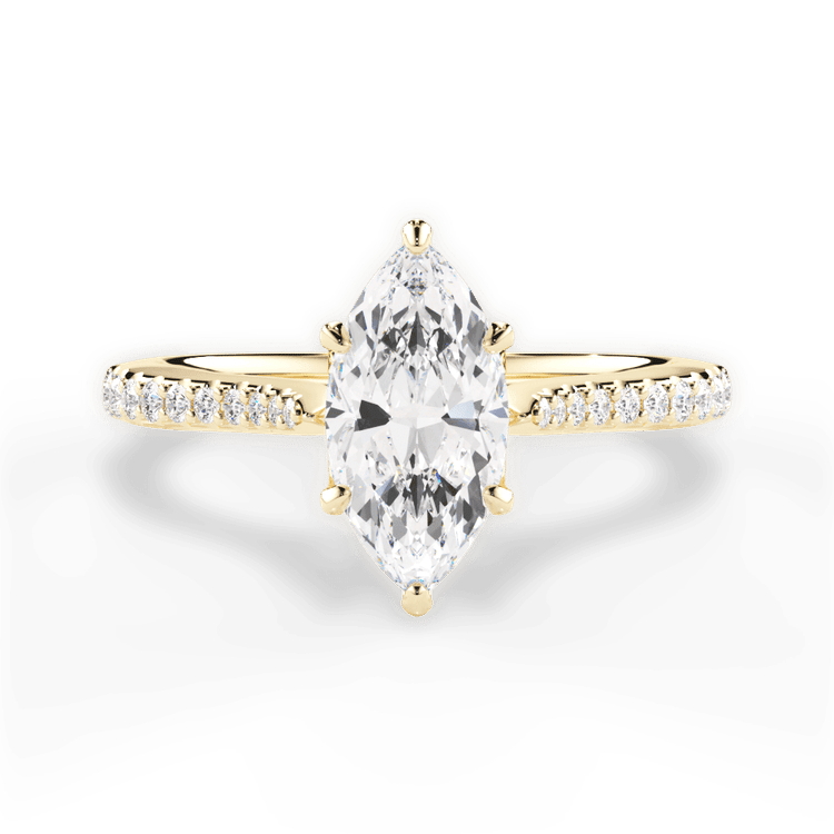The Linnie Marquise Cut 18kt Yellow Gold Petal Head Diamond Band Engagement Ring