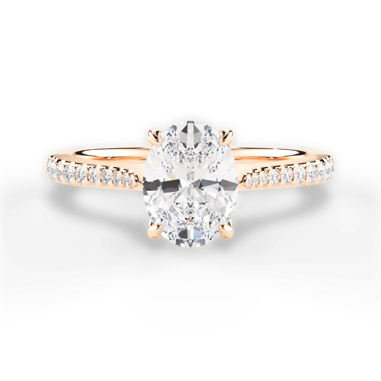 The Linnie Oval Cut 18kt Rose Gold Petal Head Diamond Band Engagement Ring