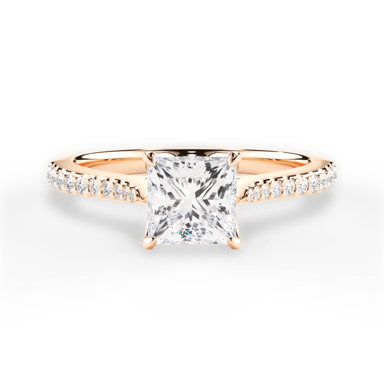 The Linnie Pear Shaped 18kt Rose Gold Petal Head Diamond Band Engagement Ring