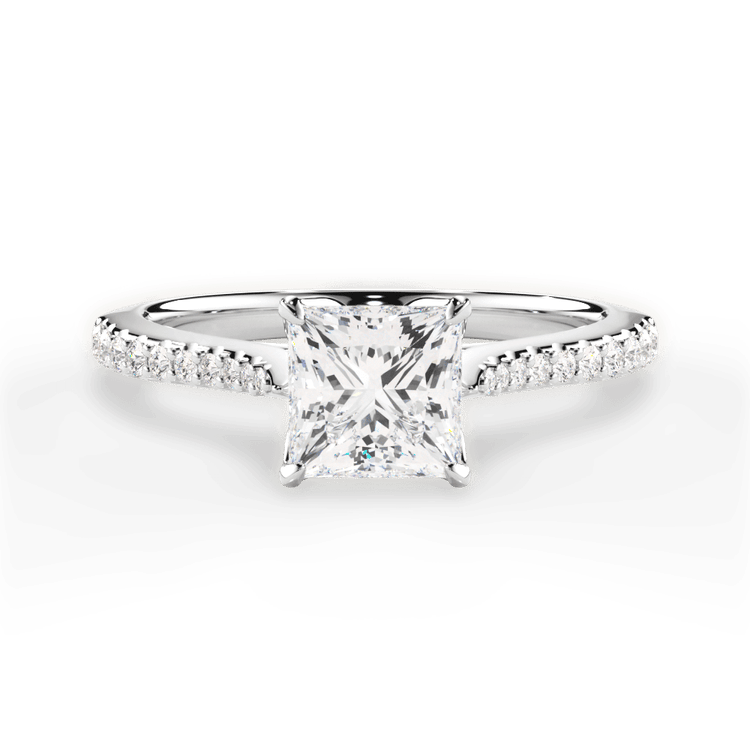 The Linnie Pear Shaped Platinum Petal Head Diamond Band Engagement Ring