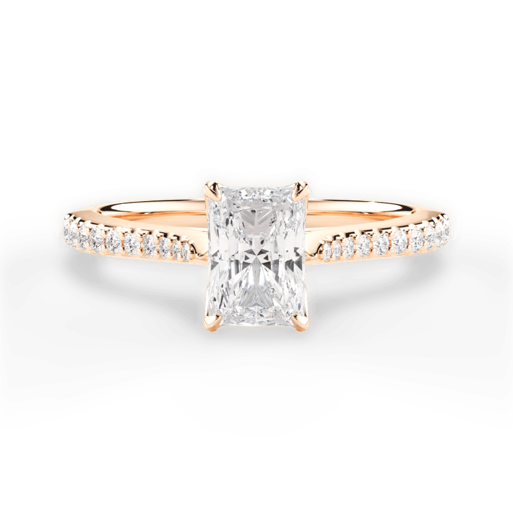 The Linnie Radiant Cut 18kt Rose Gold Petal Head Diamond Band Engagement Ring