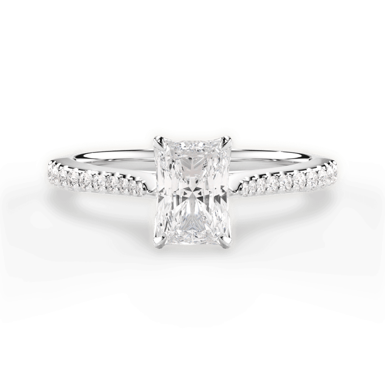 The Linnie Radiant Cut Platinum Petal Head Diamond Band Engagement Ring